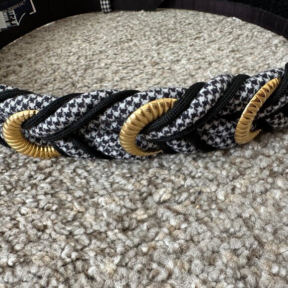 Vintage 80s Ginnie Johansen Designs Black & White Houndstooth Braided Belt USA